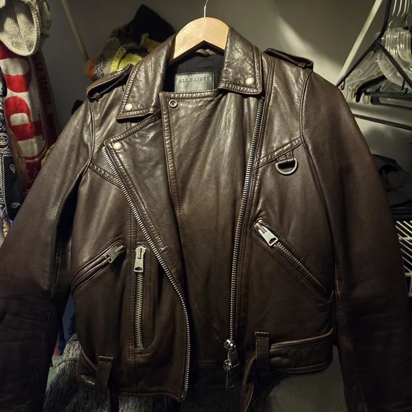All Saints Dark Brown Leather Jacket - Picture 4 of 8